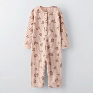 Zara Kids Waffle Knit Floral Jumpsuit
